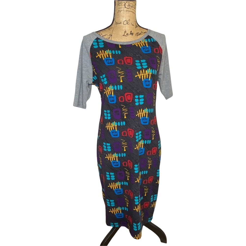 Women's Lularoe Julia Dress Size Medium Multi Color Knee‎ Length Stretch (1017)